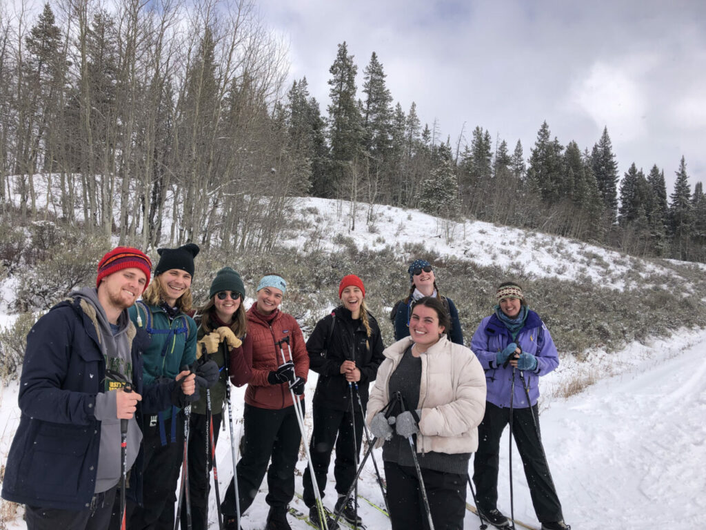 Teton Science School AmeriCorps members out for a ski at Turpin Meadows Ranch 