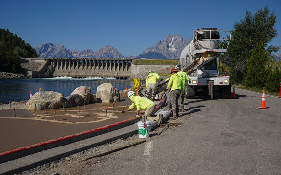 Fall roadwork by the dam in Grand Teton National Park