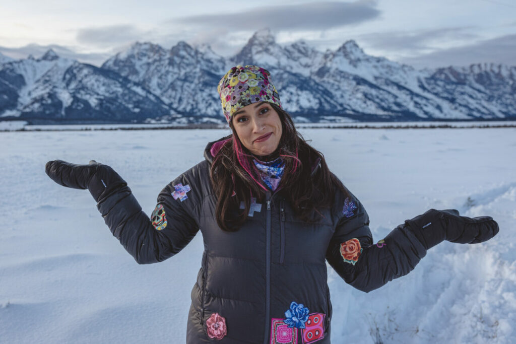 NoSO Patches founder Kelli Jones pictured in front of the Tetons