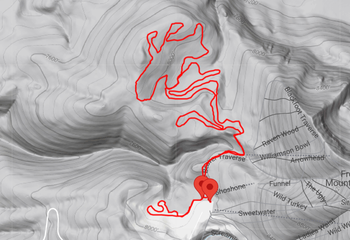 A map of Nordic and Fat bike trails in Grand Targhee
