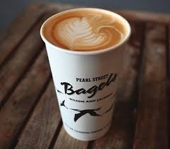 Latte in a Pearl Street Bagel togo coffee cup 