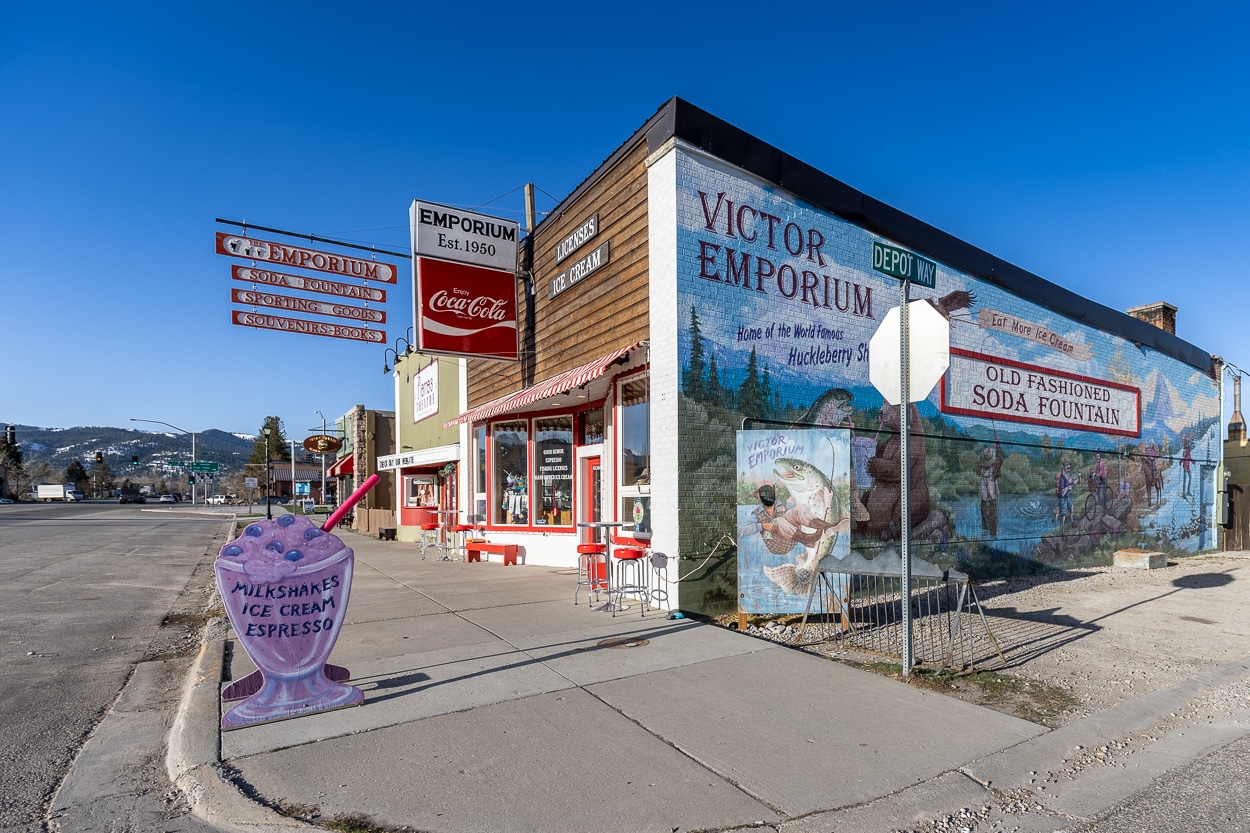 A corner store in Victor, Idaho known for their huckleberry ice cream and milkshakes