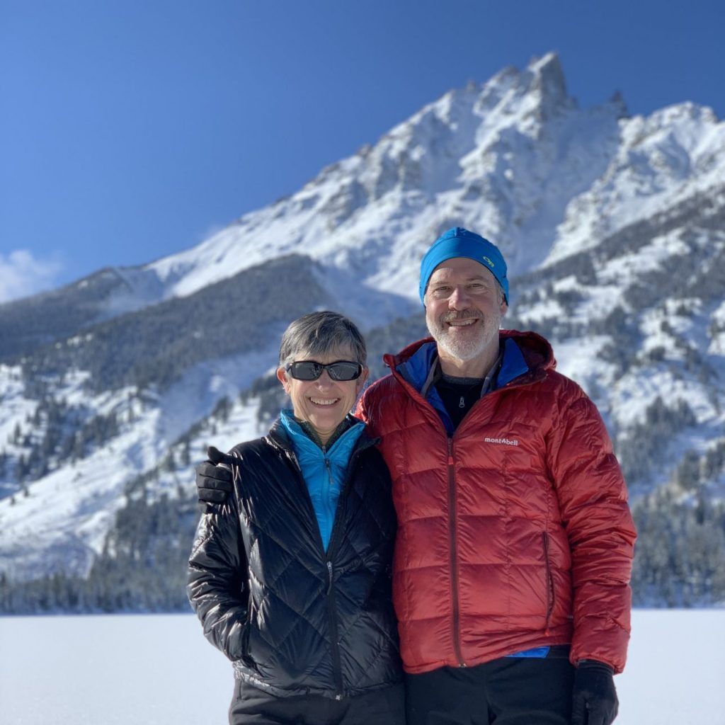 photo of Karen Daubert and Jared Smith outside in winter