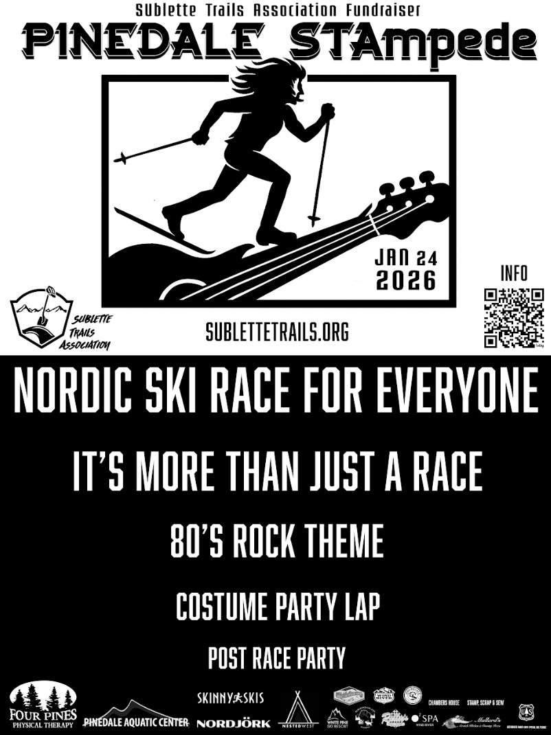 Poster for Pinedale STAmpede Nordic ski race, black and white