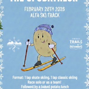 poster of a potato on skis for the spudathlon race
