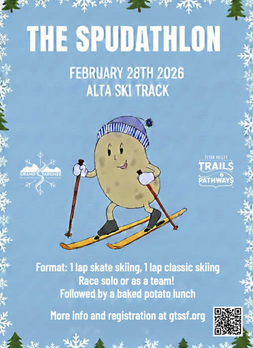 poster of a potato on skis for the spudathlon race