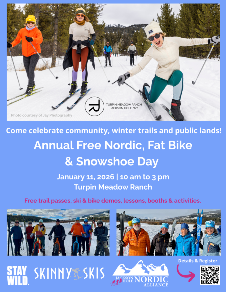 Poster for 2026 Annual  free ski, fat bike and snowshoe day