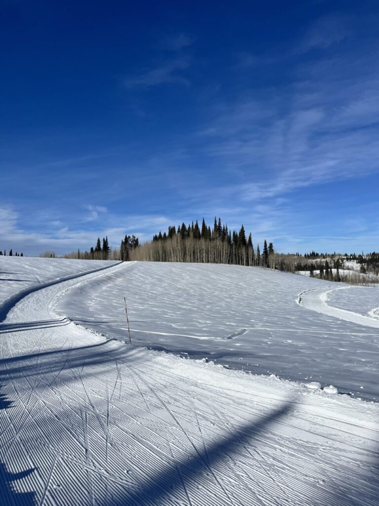 groomed nordic track, blue skies
