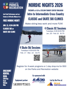 Nordic Nights XC ski clinics flyer with details 2026