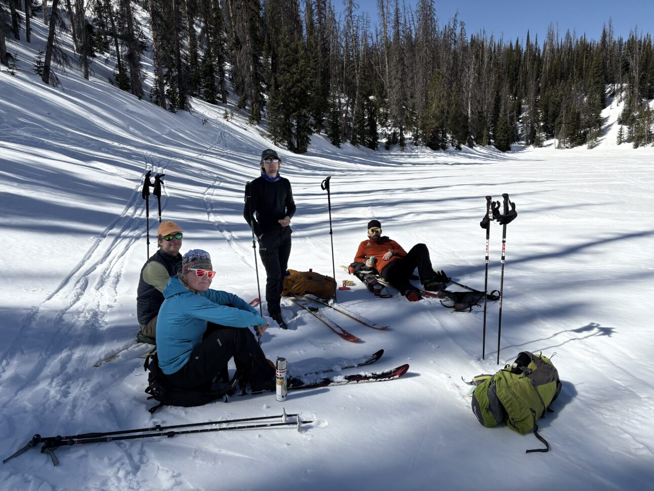 xc skiers take a shade break during a ski tour near jackson hole wyoming